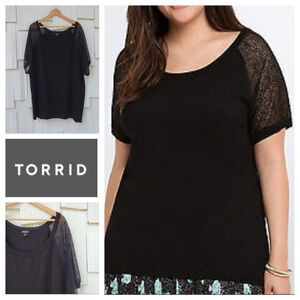 Torrid Black Lace Sleeve Knit Top Plus‎ Size 5 5X